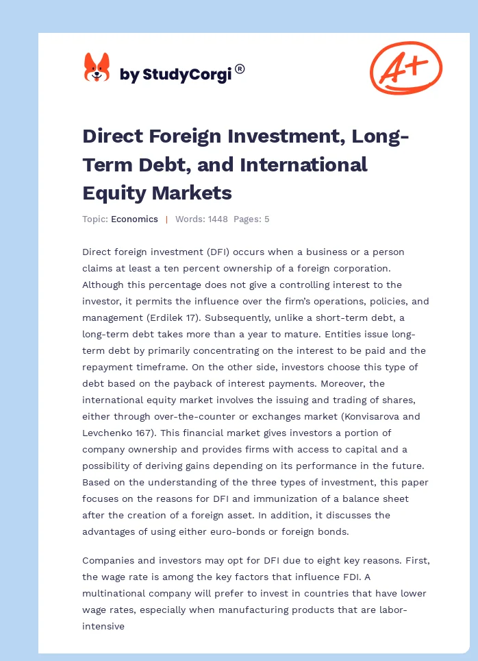 Direct Foreign Investment, Long-Term Debt, and International Equity Markets. Page 1