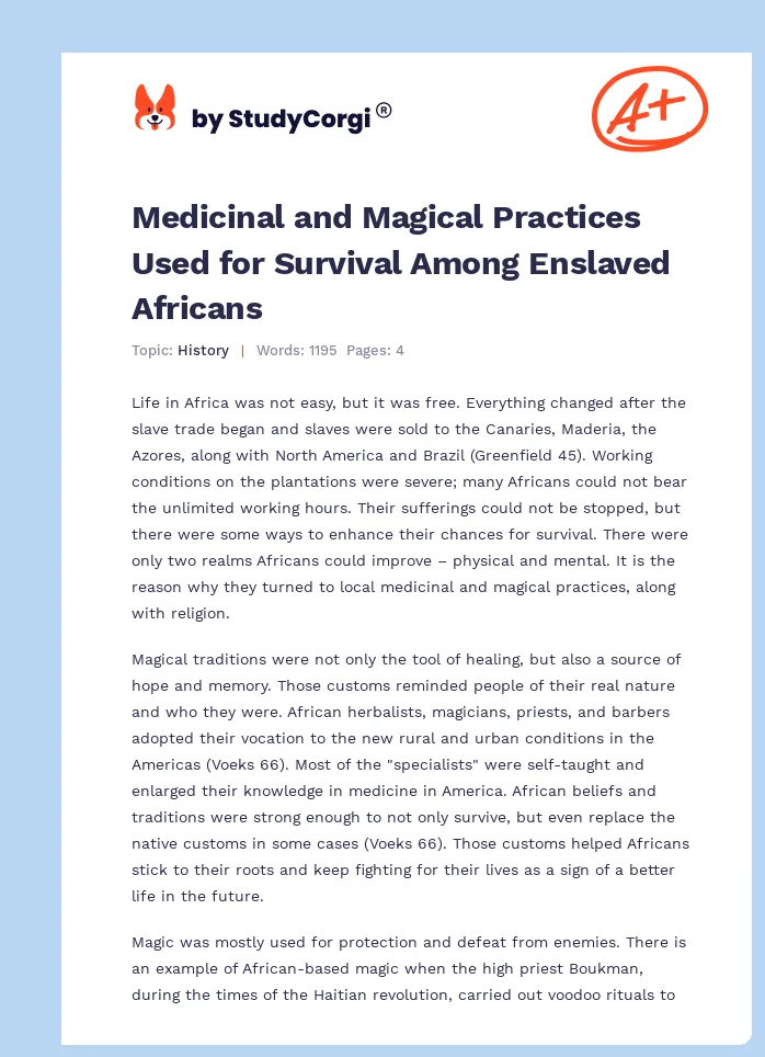 Medicinal and Magical Practices Used for Survival Among Enslaved Africans. Page 1