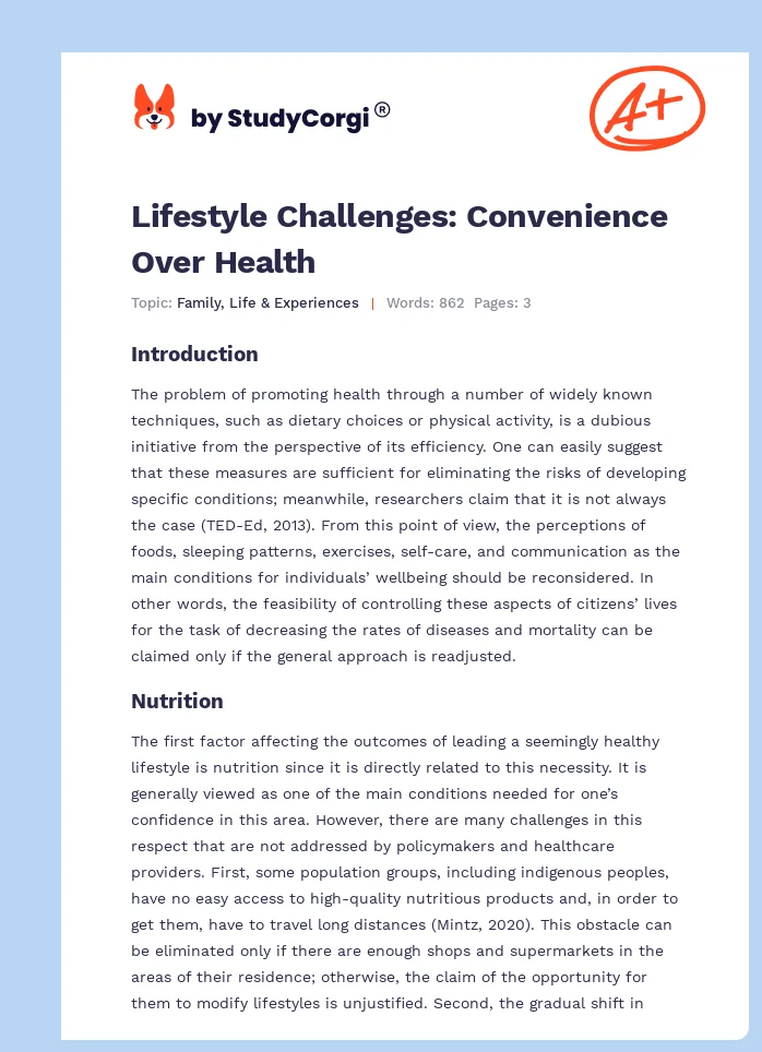 Lifestyle Challenges: Convenience Over Health. Page 1