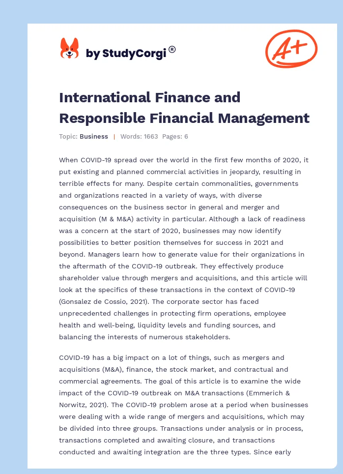 International Finance and Responsible Financial Management. Page 1
