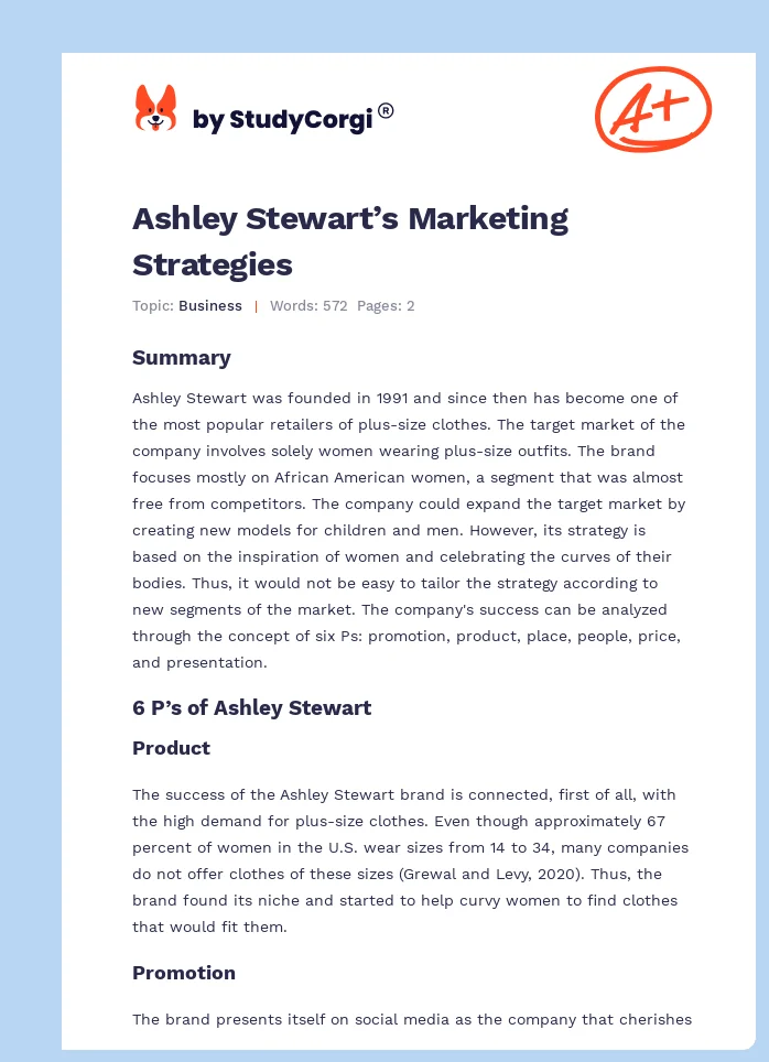 Ashley Stewart’s Marketing Strategies. Page 1