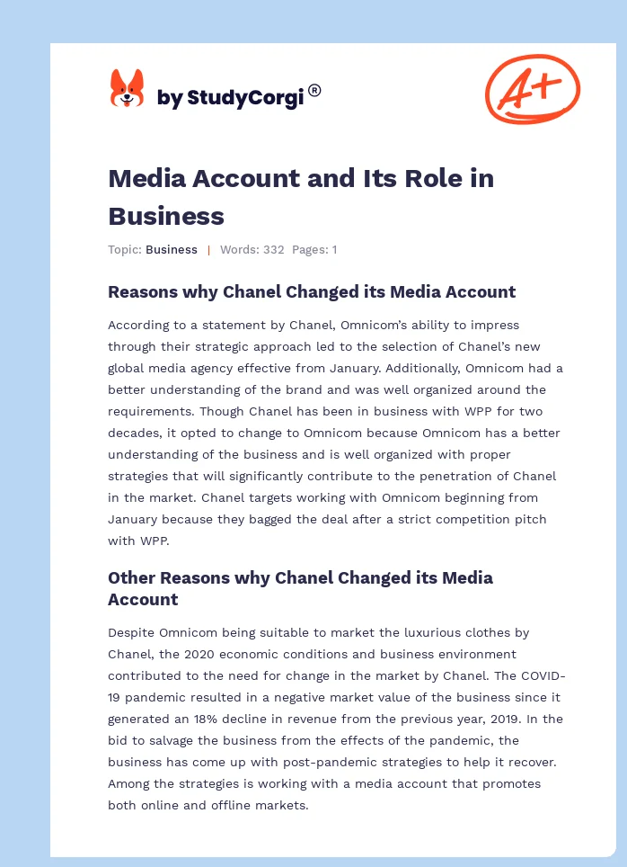 Media Account and Its Role in Business. Page 1