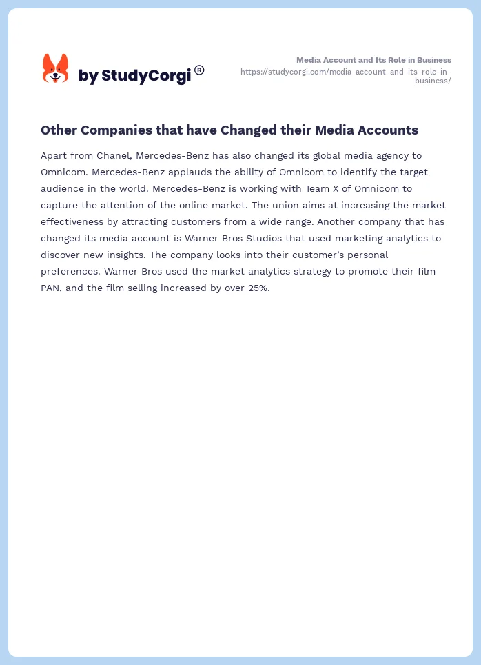 Media Account and Its Role in Business. Page 2