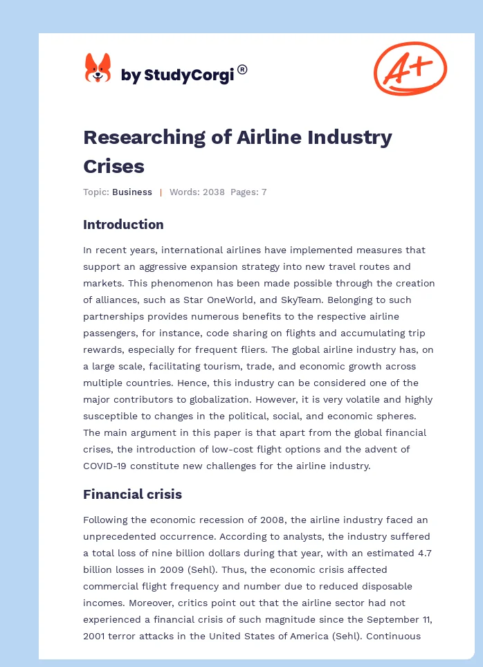 Researching of Airline Industry Crises. Page 1