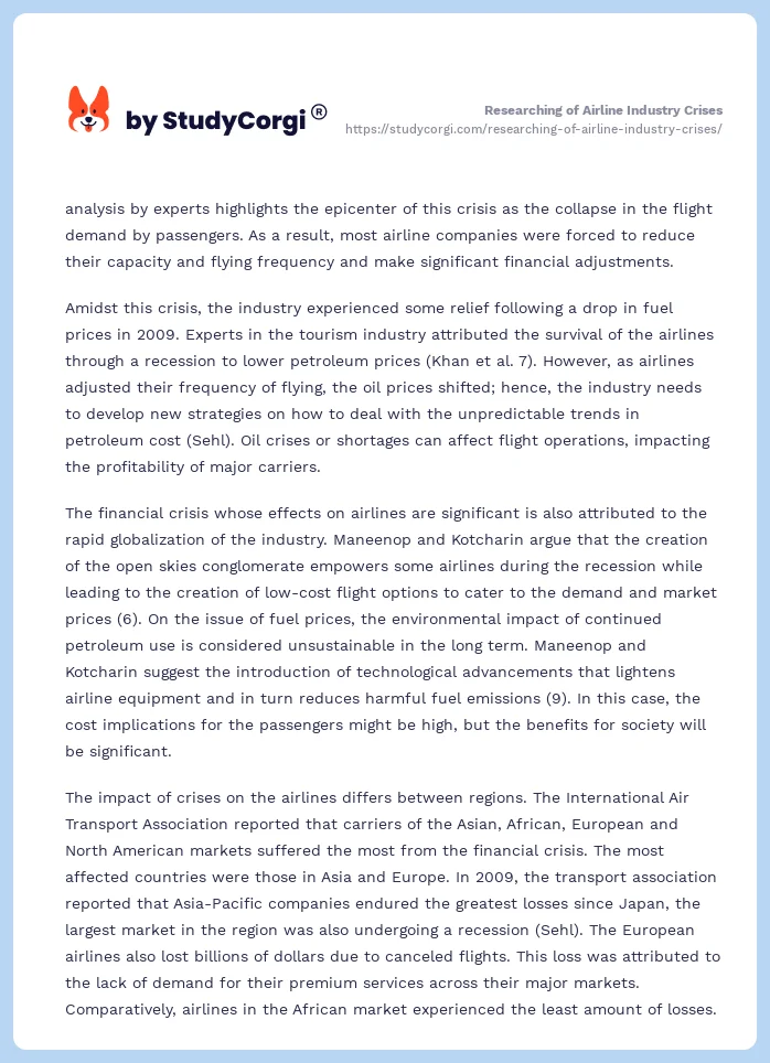Researching of Airline Industry Crises. Page 2