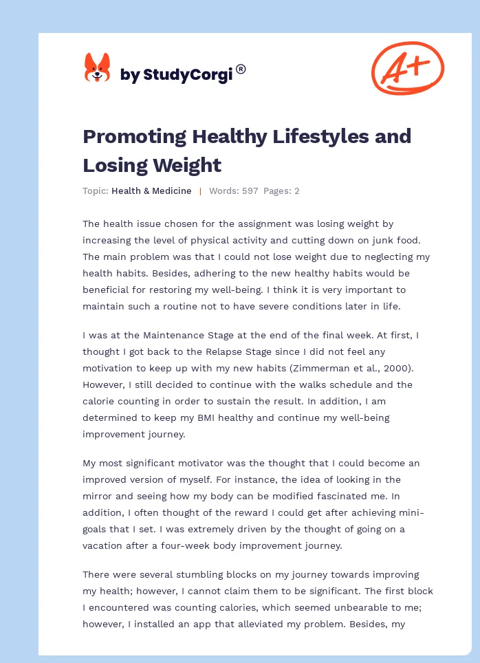 Promoting Healthy Lifestyles and Losing Weight. Page 1