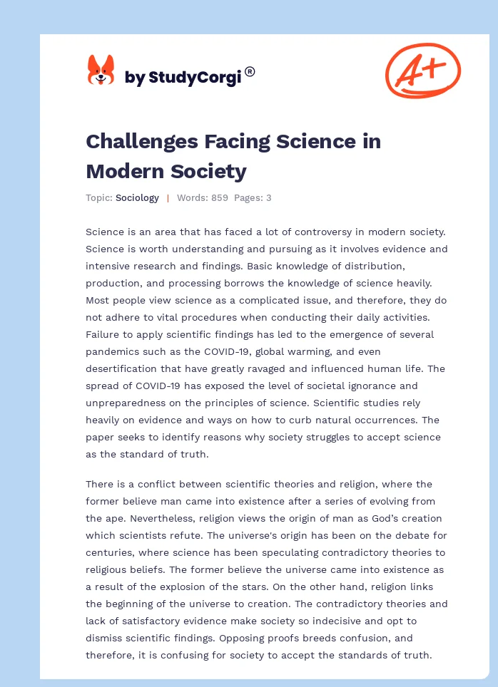 Challenges Facing Science in Modern Society. Page 1