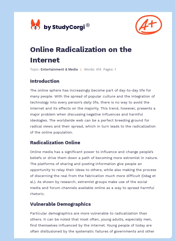 Online Radicalization on the Internet. Page 1
