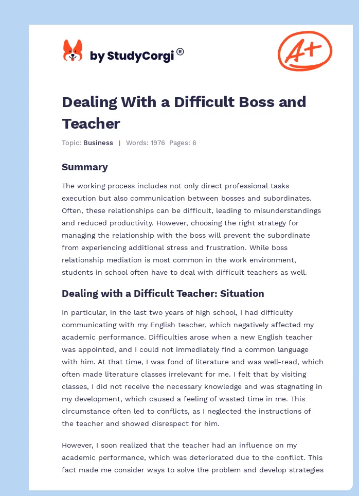 Dealing With a Difficult Boss and Teacher. Page 1
