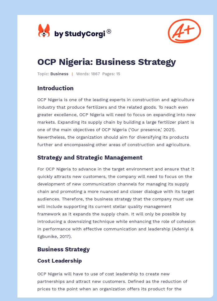 OCP Nigeria: Business Strategy. Page 1