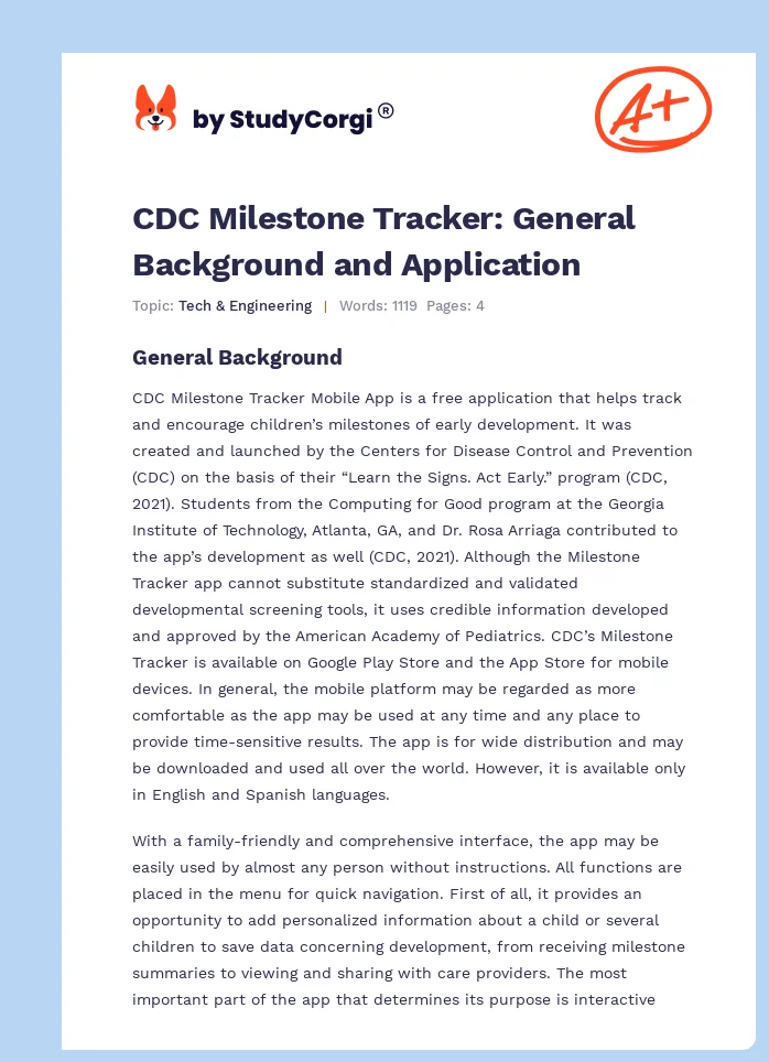 CDC Milestone Tracker: General Background and Application. Page 1