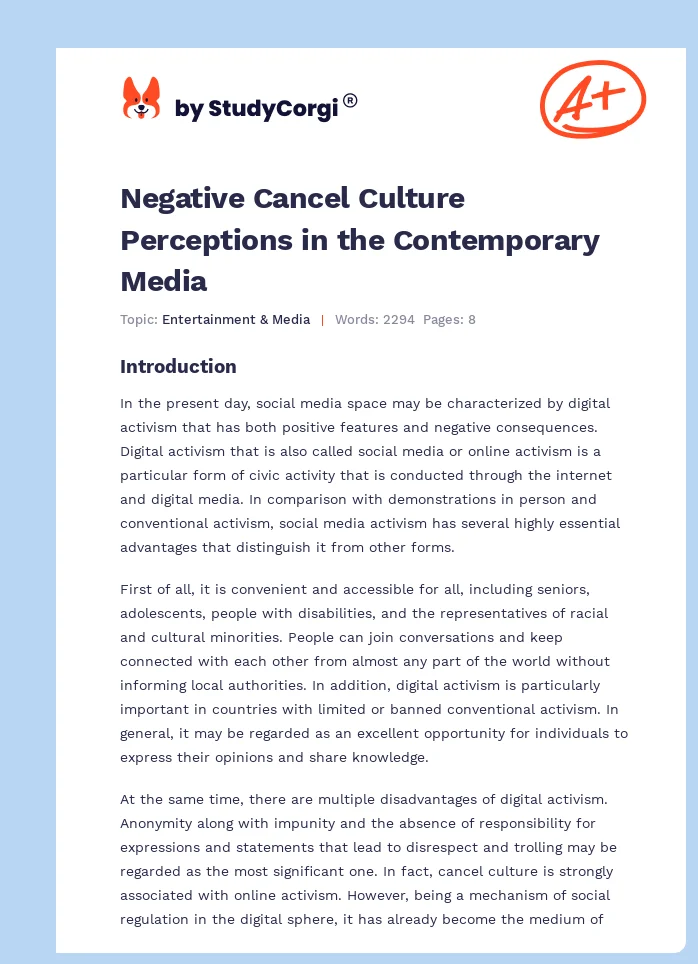 Negative Cancel Culture Perceptions in the Contemporary Media. Page 1