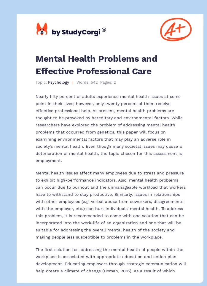 Mental Health Problems and Effective Professional Care. Page 1