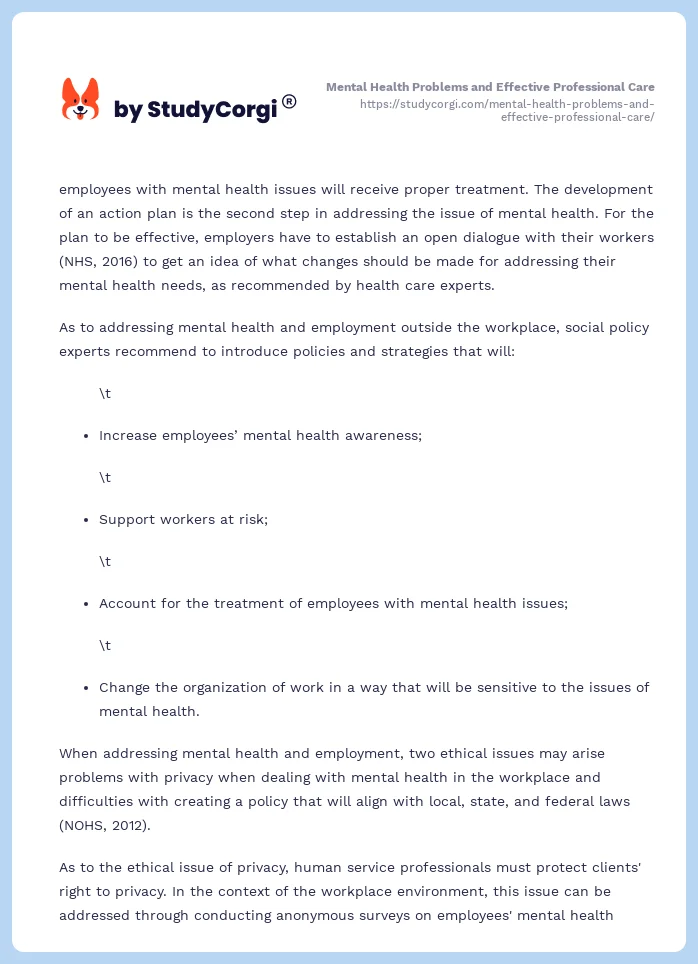 Mental Health Problems and Effective Professional Care. Page 2