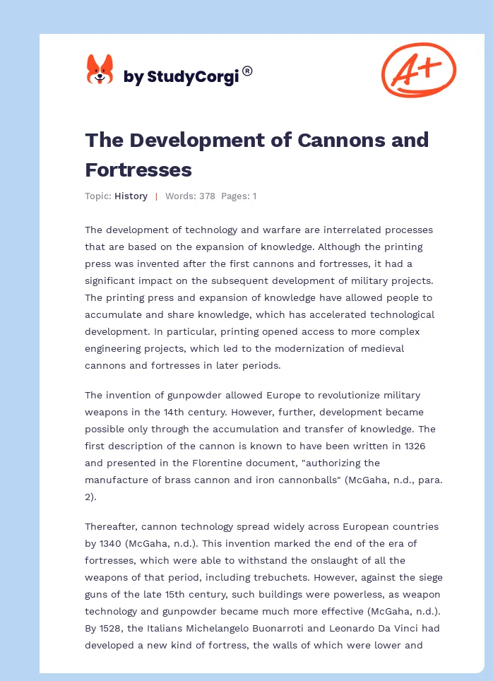 The Development of Cannons and Fortresses. Page 1