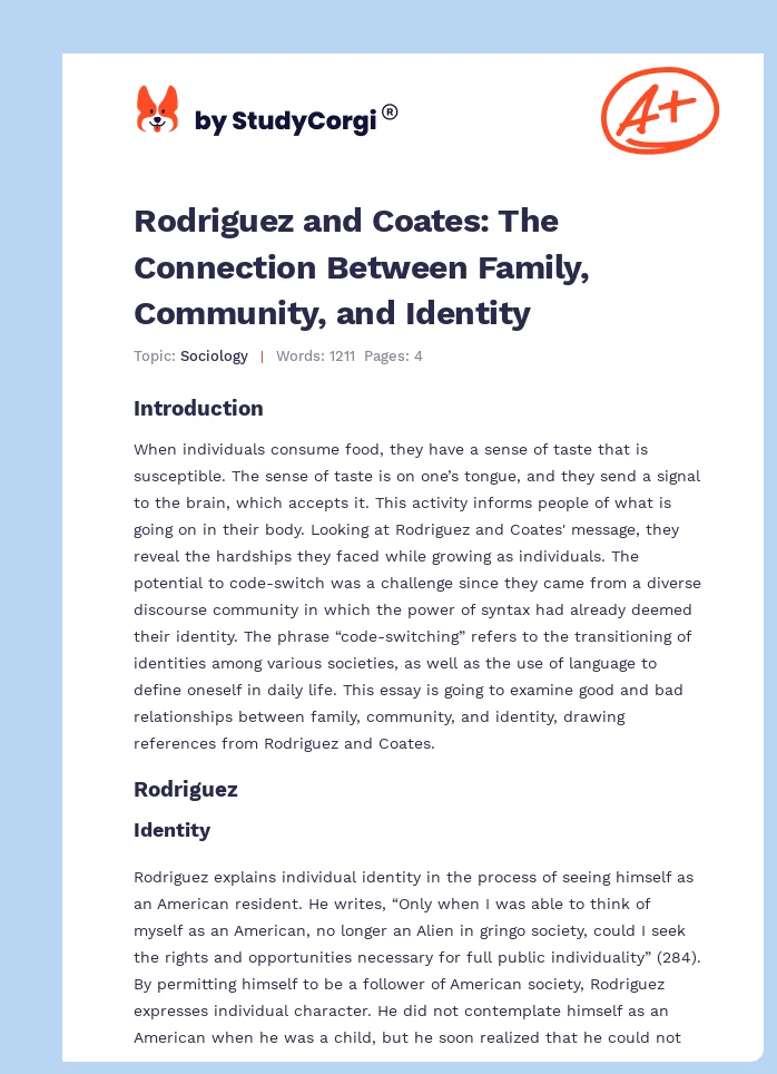 Rodriguez and Coates: The Connection Between Family, Community, and Identity. Page 1
