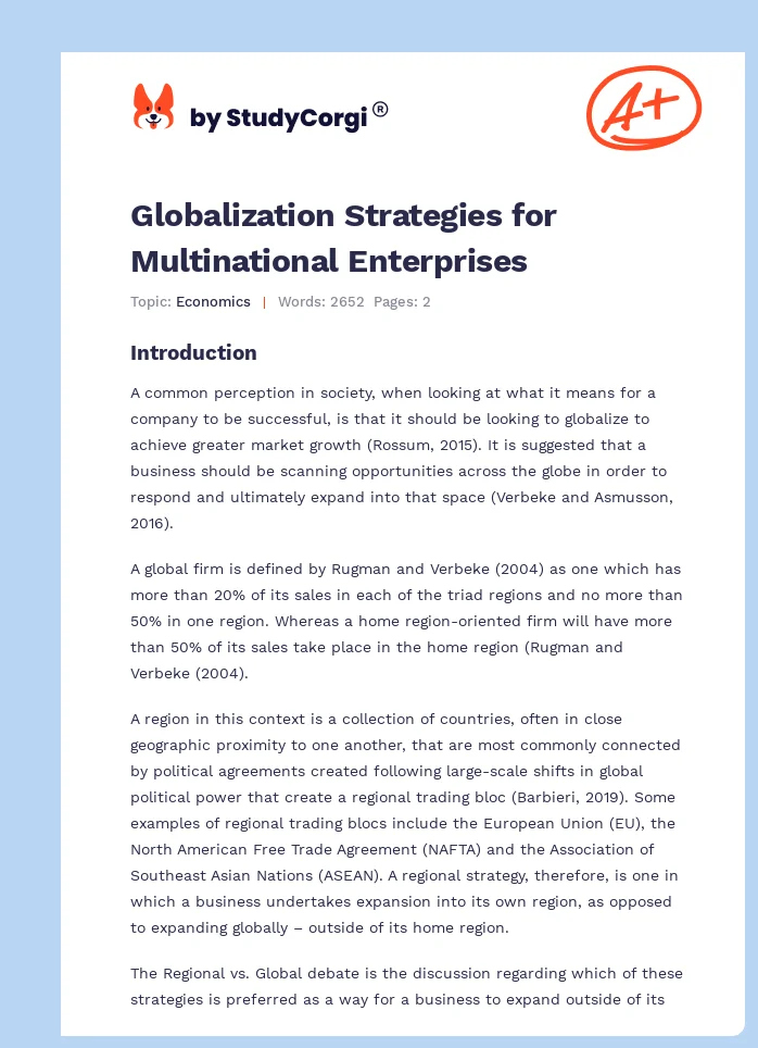 Globalization Strategies for Multinational Enterprises. Page 1