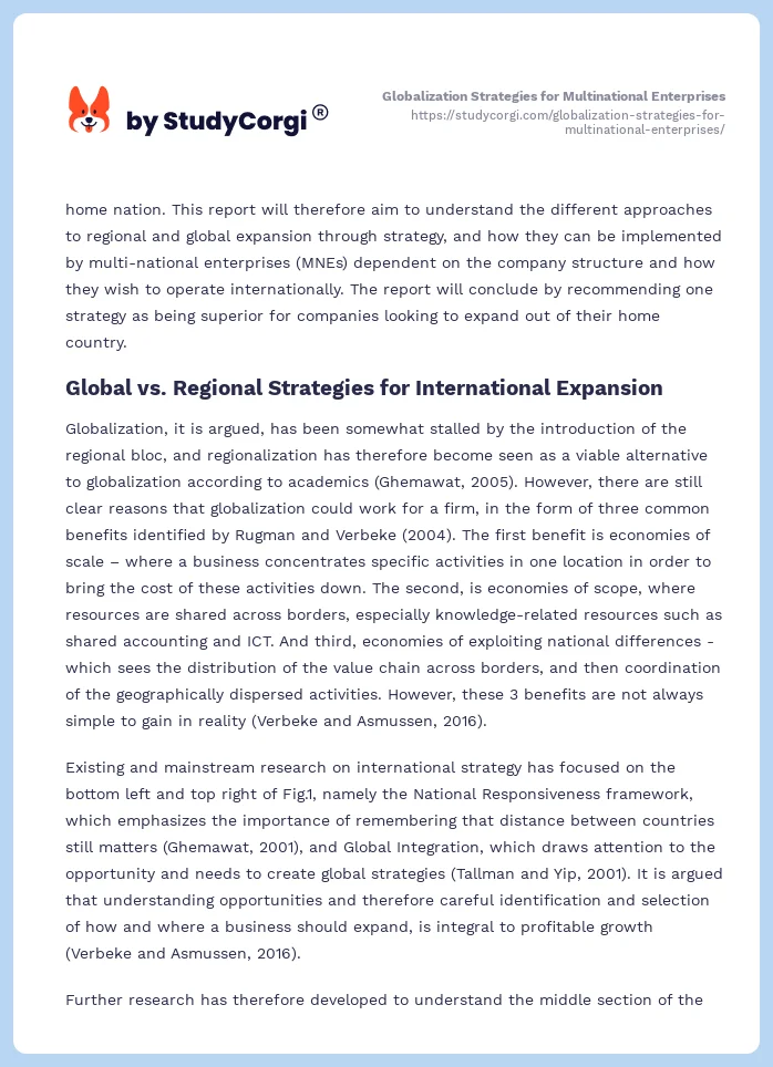 Globalization Strategies for Multinational Enterprises. Page 2
