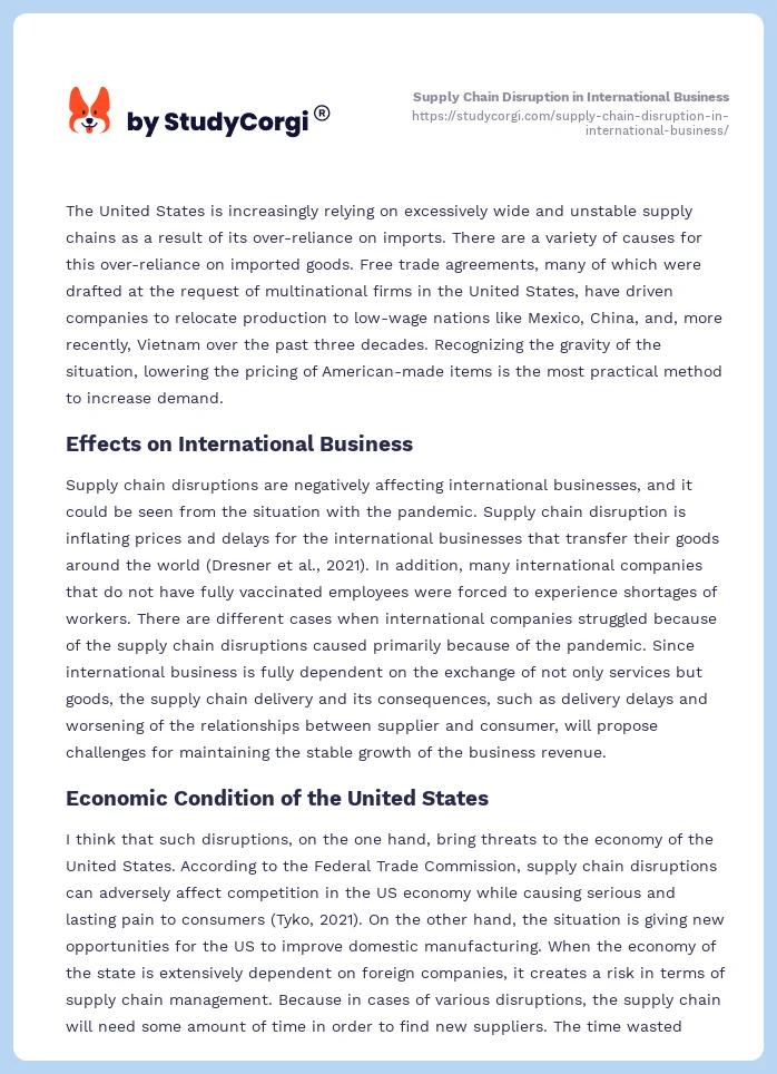 Supply Chain Disruption in International Business. Page 2