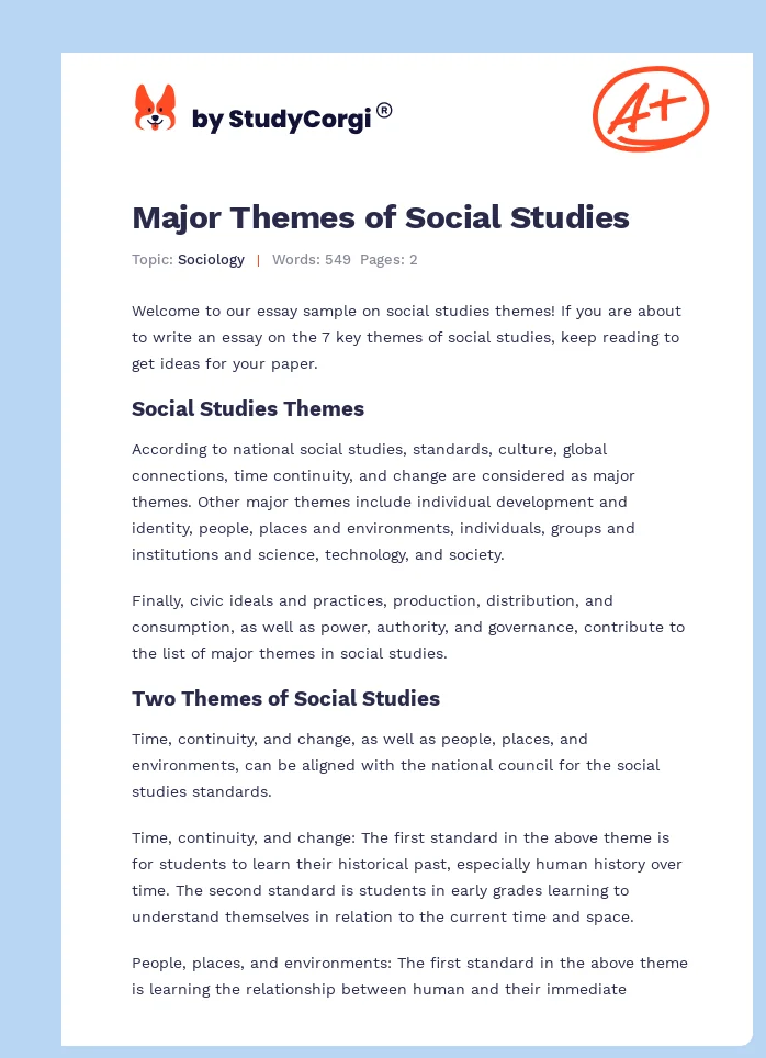 Major Themes of Social Studies. Page 1