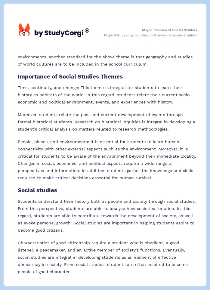 Major Themes of Social Studies. Page 2