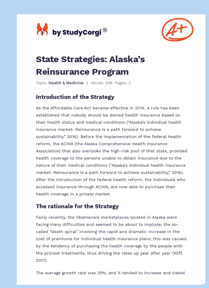 State Strategies: Alaska’s Reinsurance Program. Page 1
