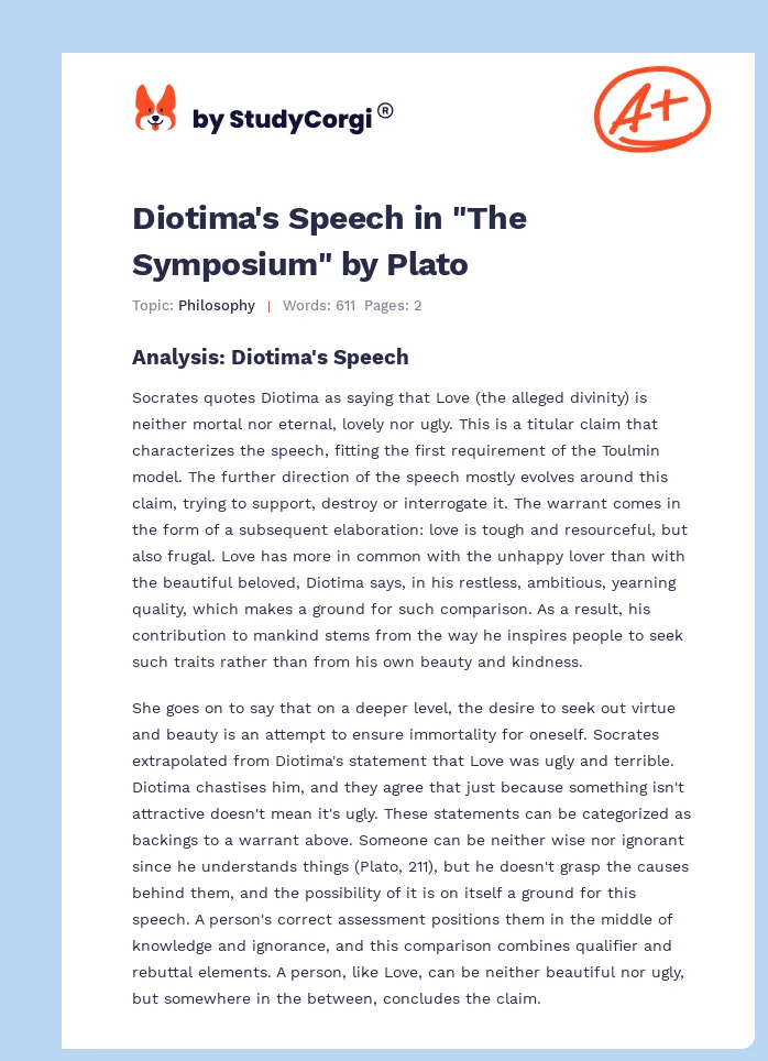 Diotima's Speech in "The Symposium" by Plato. Page 1