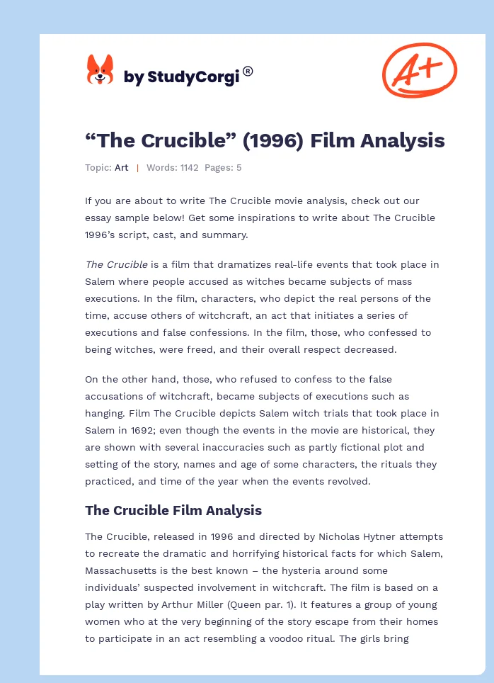 “The Crucible” (1996) Film Analysis. Page 1