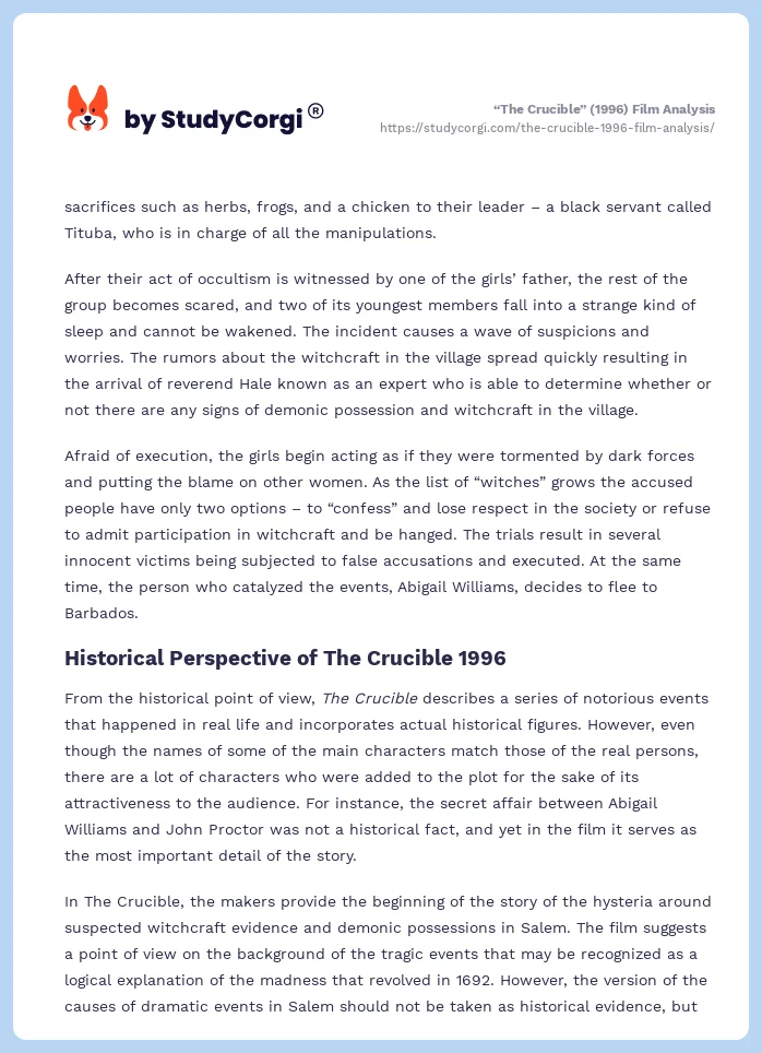 “The Crucible” (1996) Film Analysis. Page 2