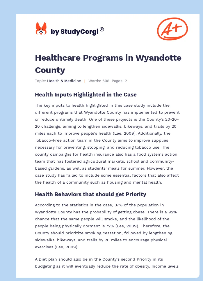 Healthcare Programs in Wyandotte County. Page 1