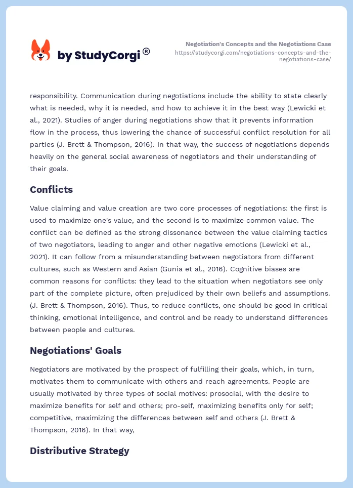 Negotiation's Concepts and the Negotiations Case. Page 2