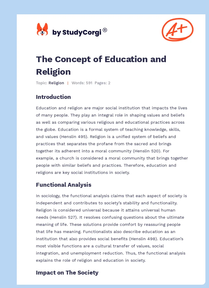 The Concept of Education and Religion. Page 1