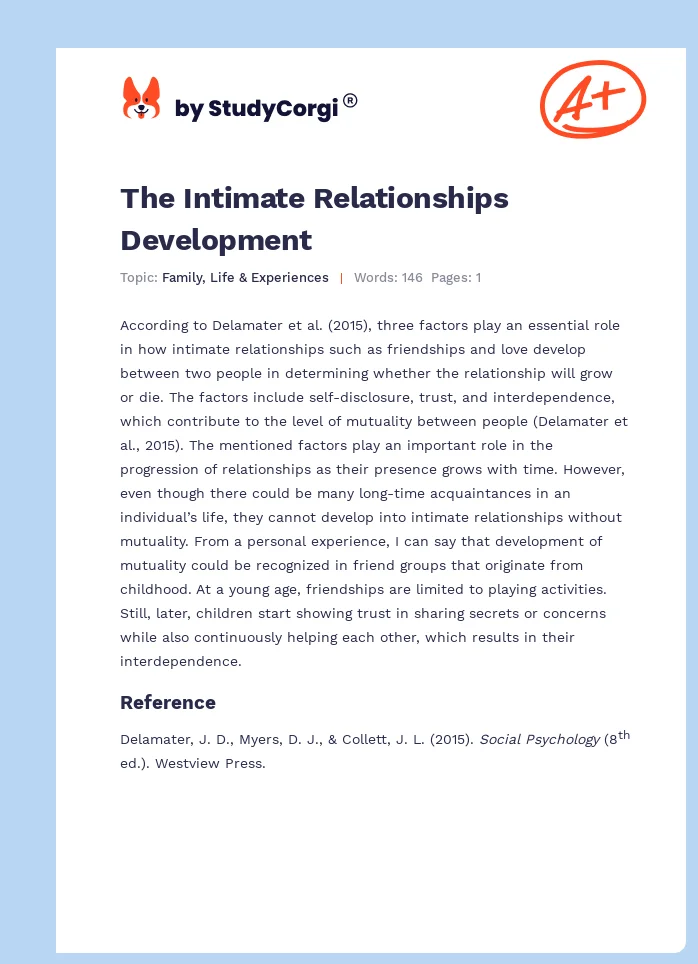The Intimate Relationships Development. Page 1