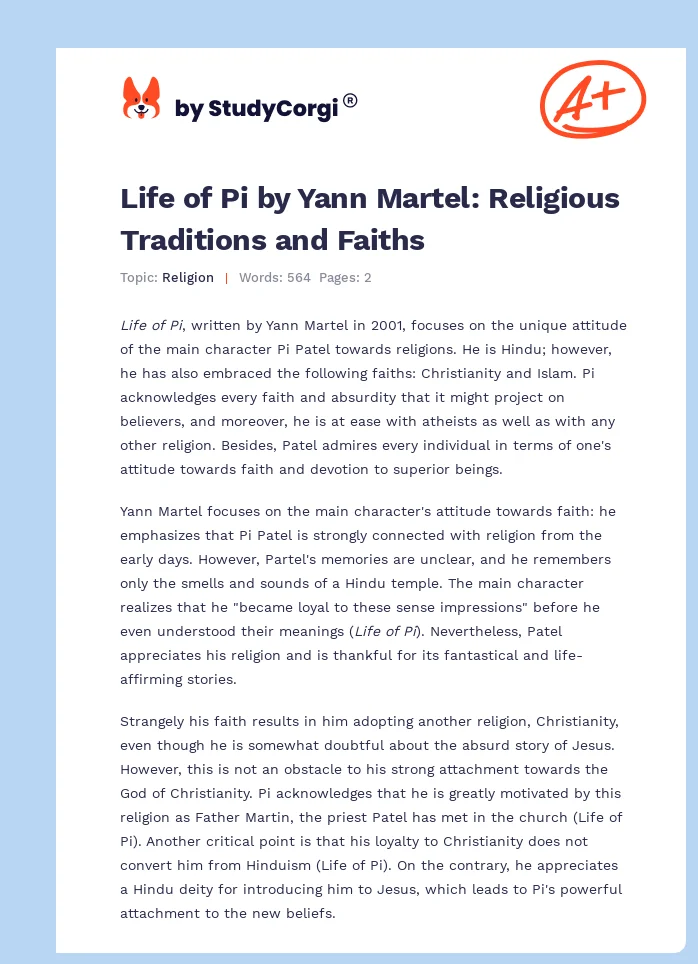 Life of Pi by Yann Martel: Religious Traditions and Faiths. Page 1