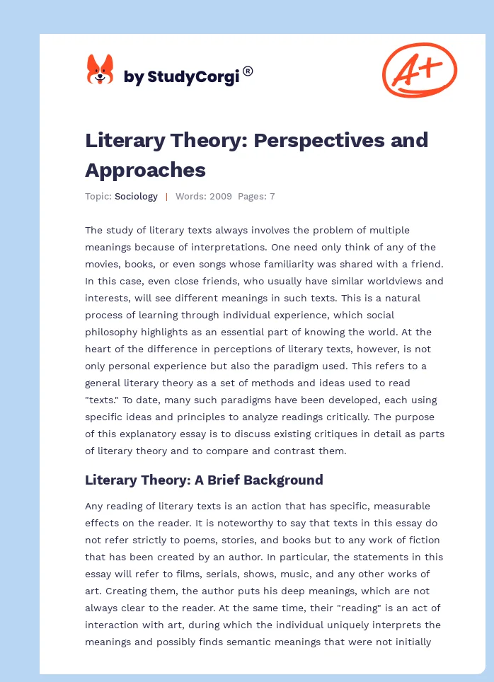 Literary Theory: Perspectives and Approaches. Page 1