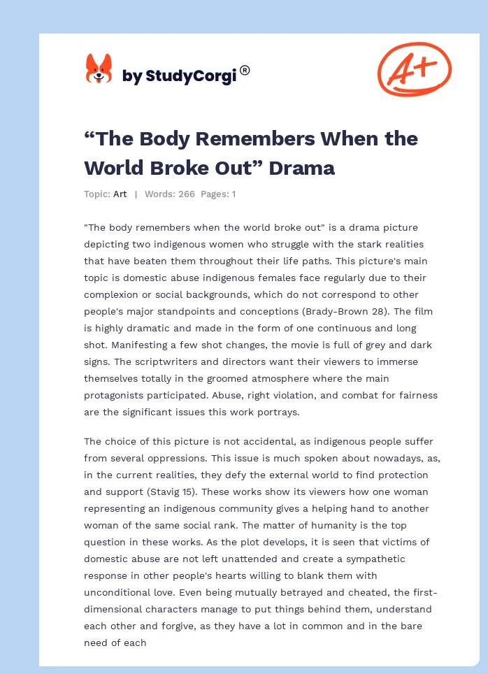 “The Body Remembers When the World Broke Out” Drama. Page 1