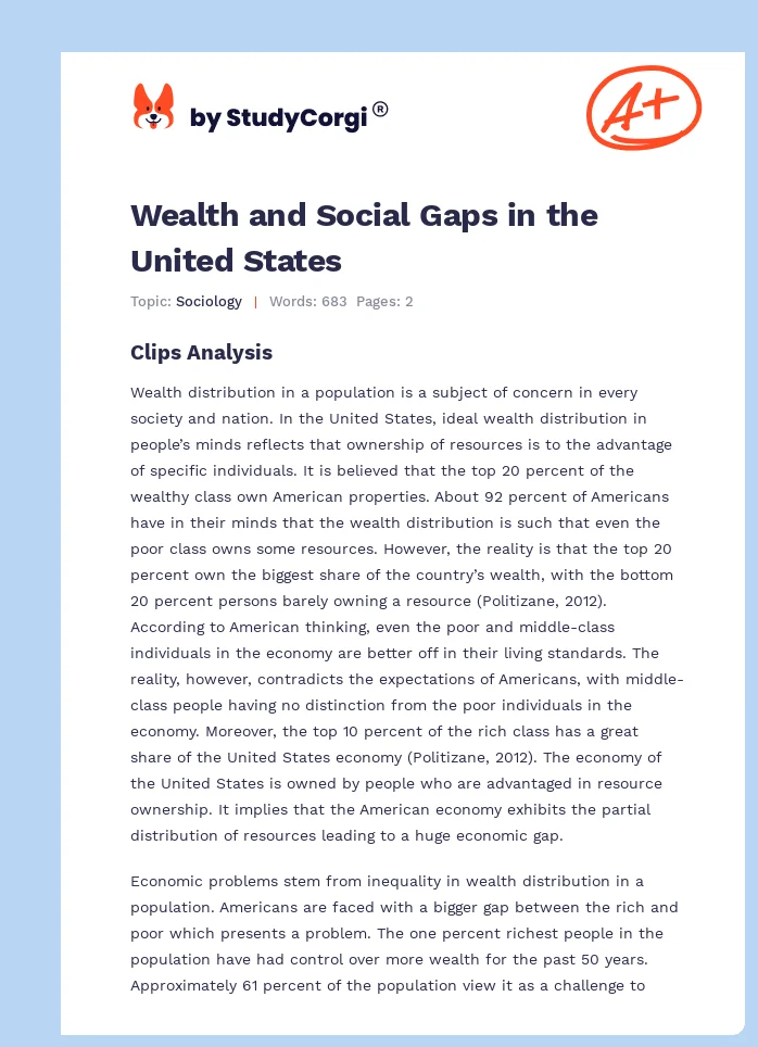 Wealth and Social Gaps in the United States. Page 1