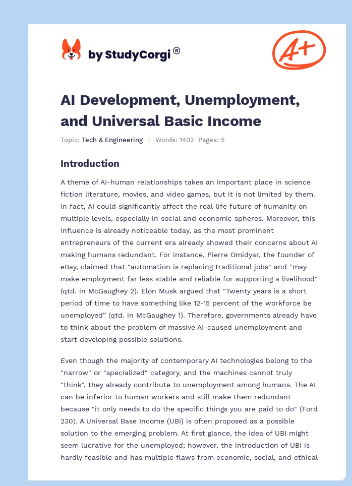 AI Development, Unemployment, and Universal Basic Income. Page 1