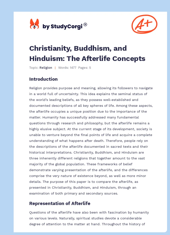Christianity, Buddhism, and Hinduism: The Afterlife Concepts. Page 1