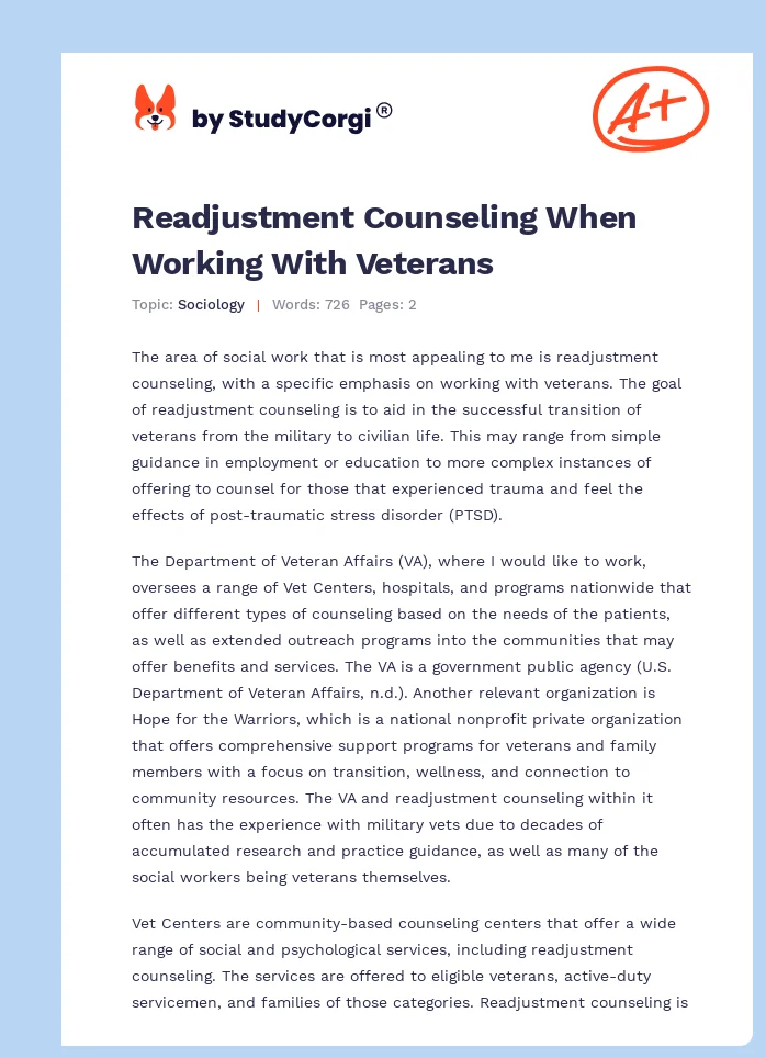 Readjustment Counseling When Working With Veterans. Page 1