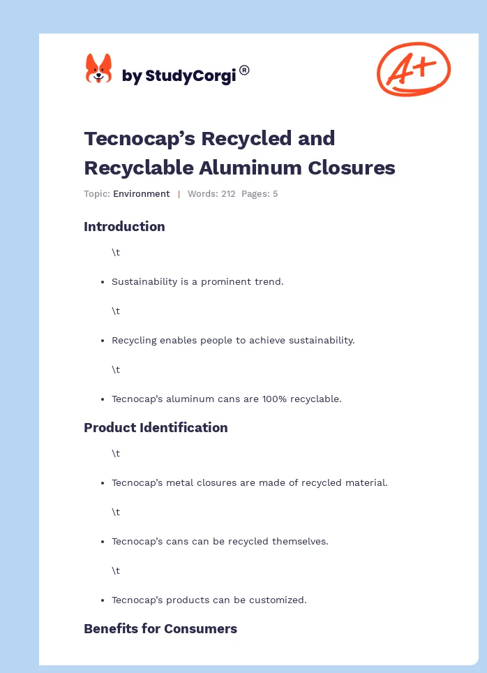 Tecnocap’s Recycled and Recyclable Aluminum Closures. Page 1