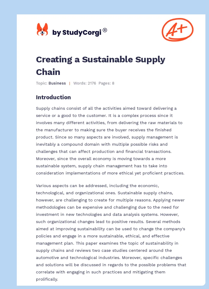 Creating a Sustainable Supply Chain. Page 1