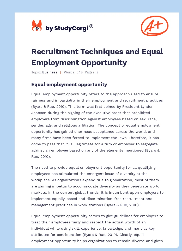 Recruitment Techniques and Equal Employment Opportunity. Page 1
