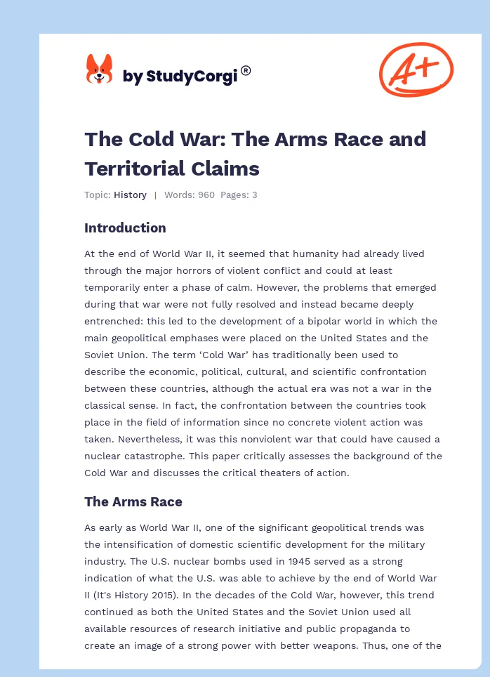 The Cold War: The Arms Race and Territorial Claims. Page 1