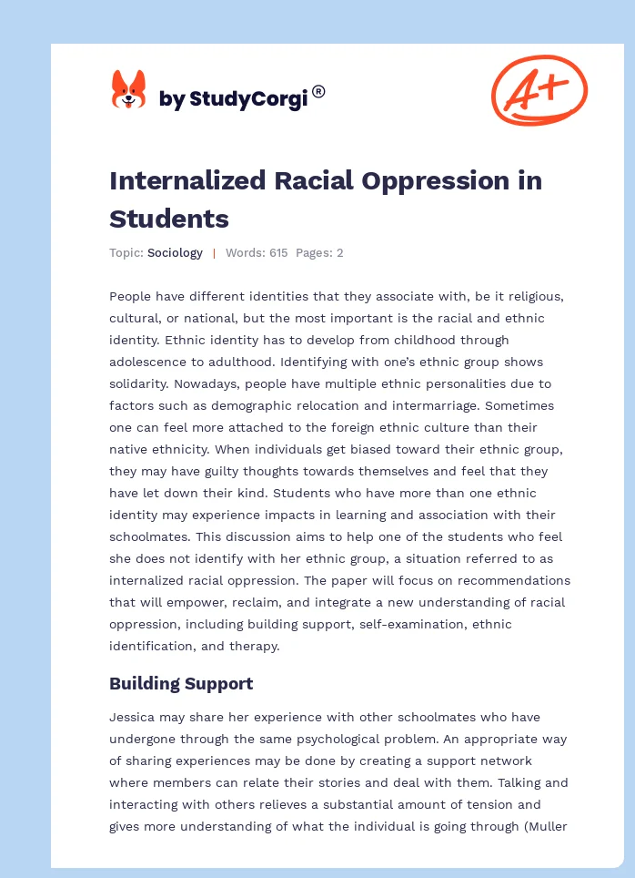 Internalized Racial Oppression in Students. Page 1