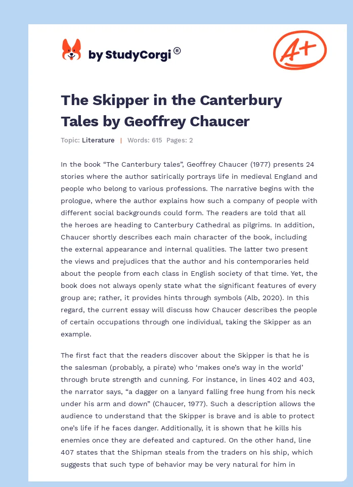 The Skipper in the Canterbury Tales by Geoffrey Chaucer. Page 1