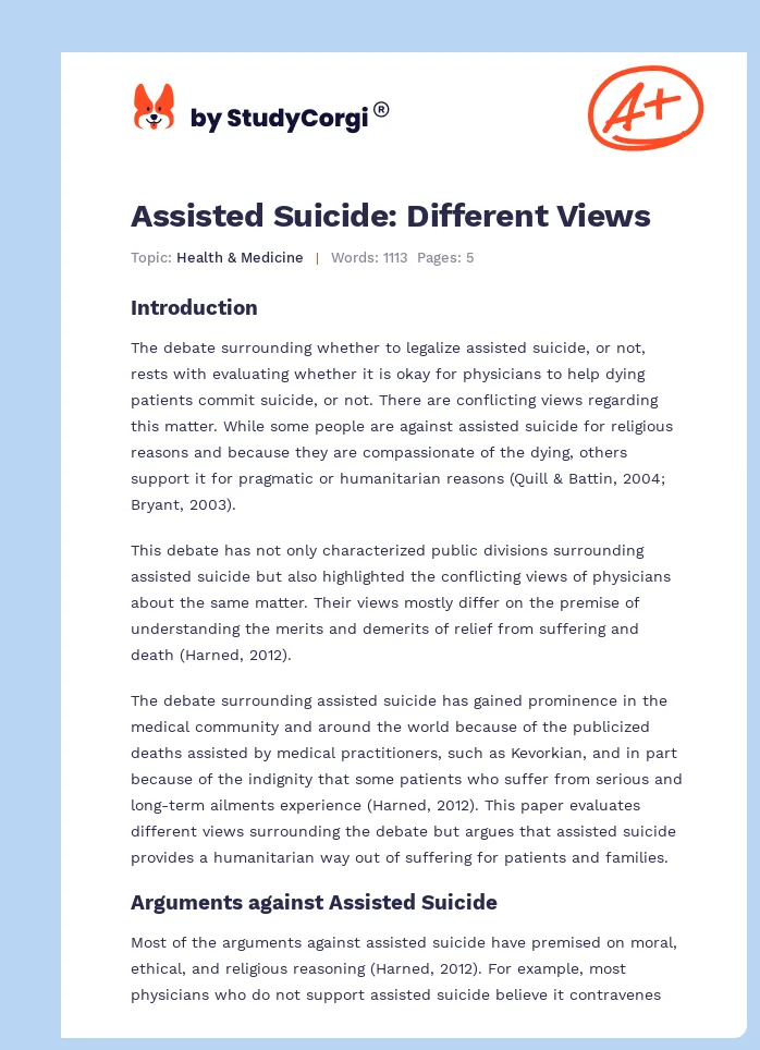 Assisted Suicide: Different Views. Page 1