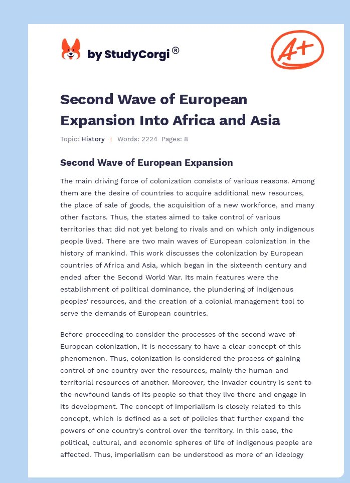 Second Wave of European Expansion Into Africa and Asia. Page 1