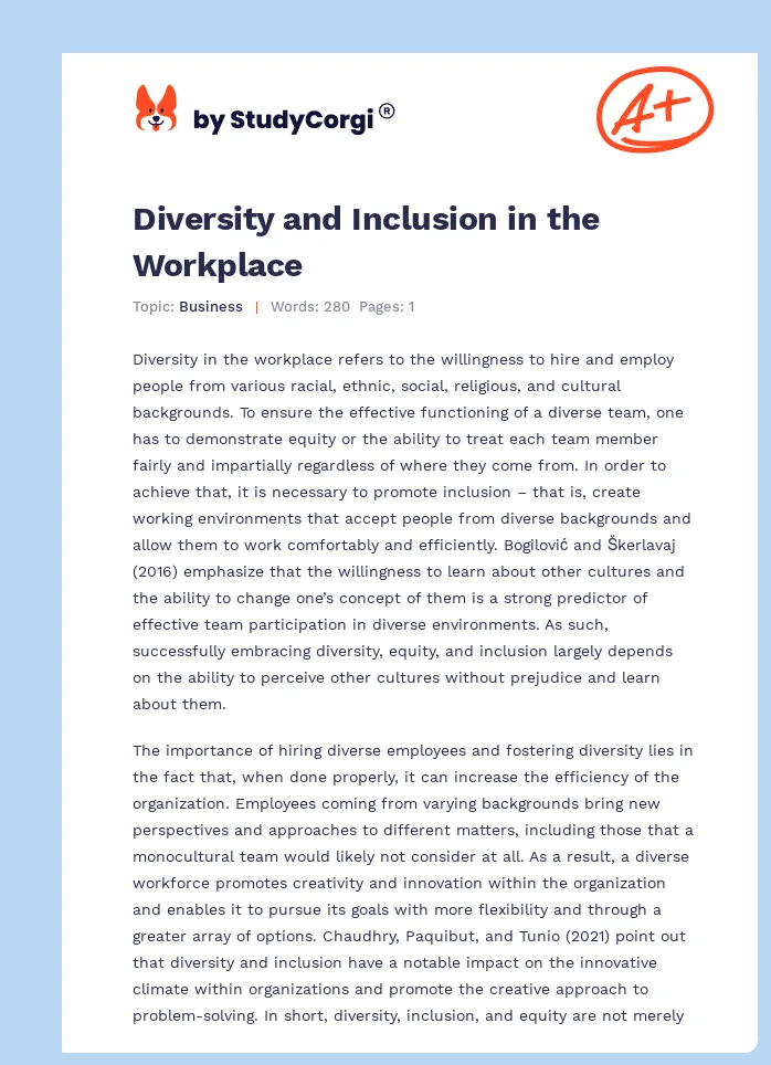 Diversity and Inclusion in the Workplace. Page 1