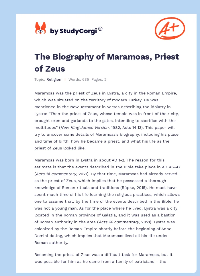 The Biography of Maramoas, Priest of Zeus. Page 1